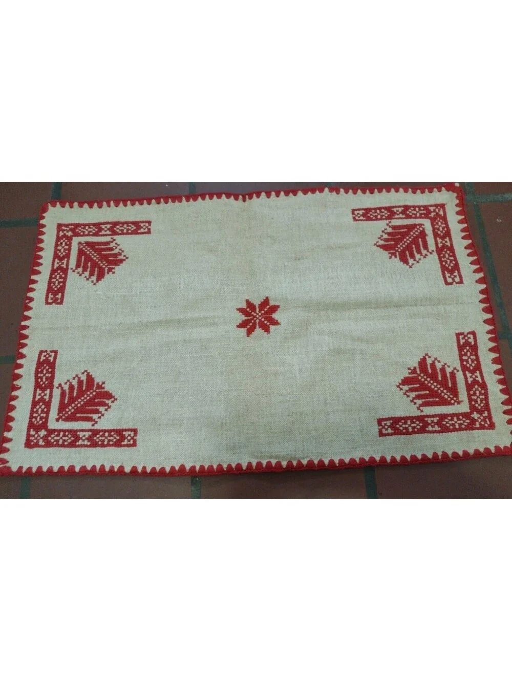 Vintage Folk Art Embroidered Linen Textile Lot Redwork Table Linens Pillow